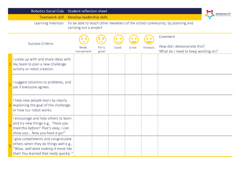 Student Reflection Sheet: leadership