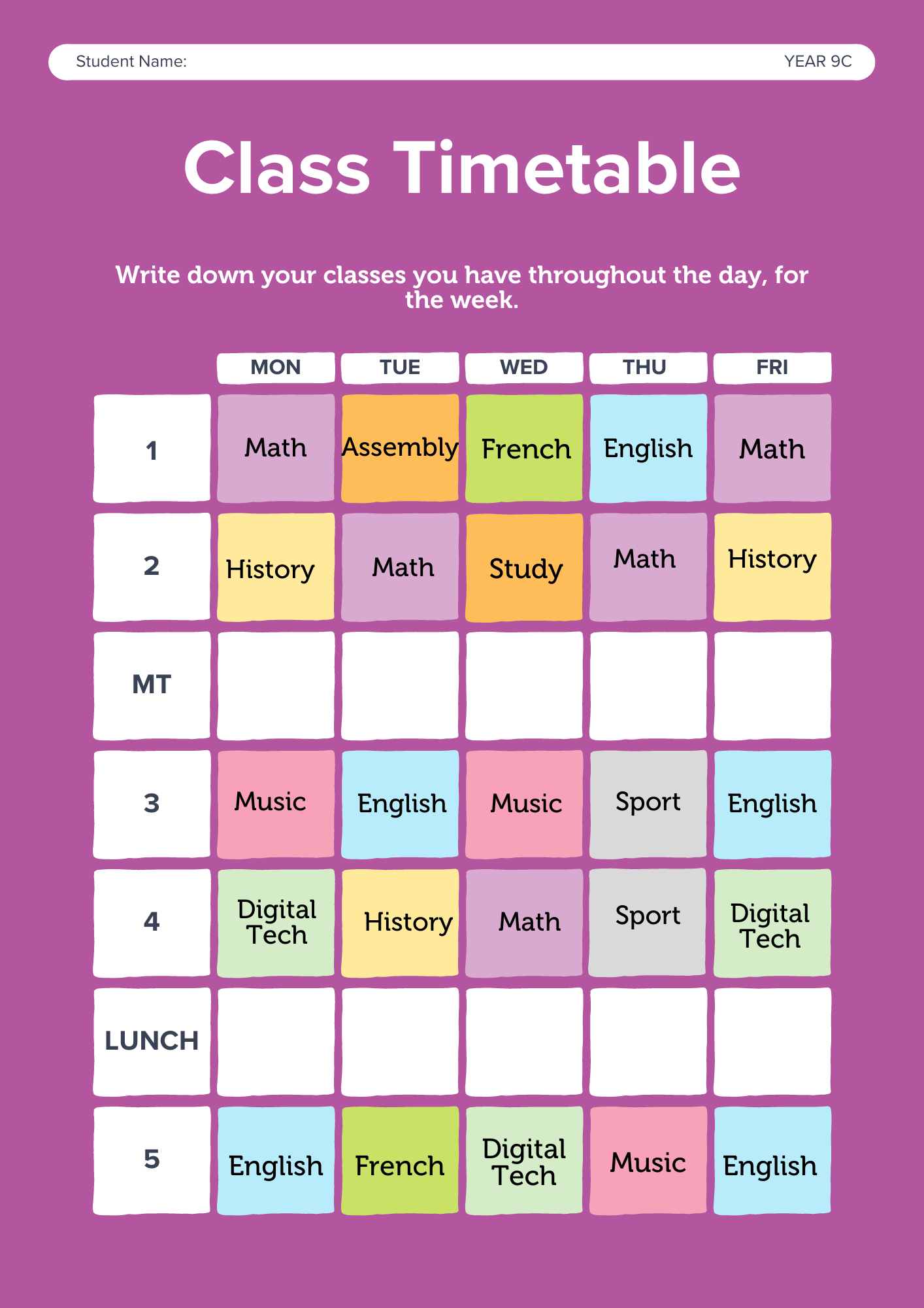 Secondary timetable