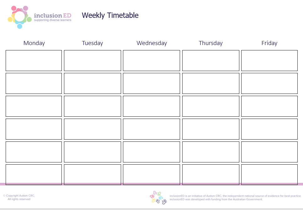 Weekly timetable