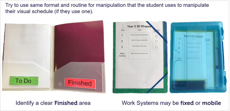 An example of work systems clearly showing students when tasks are complete